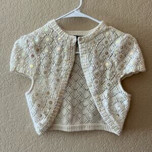Serenade Cream Kids Short Lambs wool Cardigan With Sequins - Size: Small